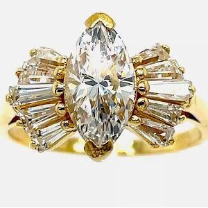 Cubic Zirconia Solitaire & Accent Ring REAL Solid 14K Yellow Gold 4.2g Size 7.25